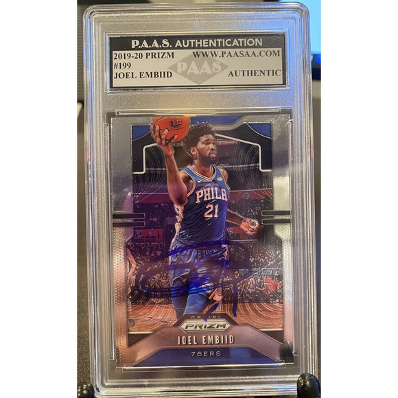 2019-2020 Panini Prizm Joel Embiid Silver #199 Philadelphia 76ers Autographed - Picture 1 of 3